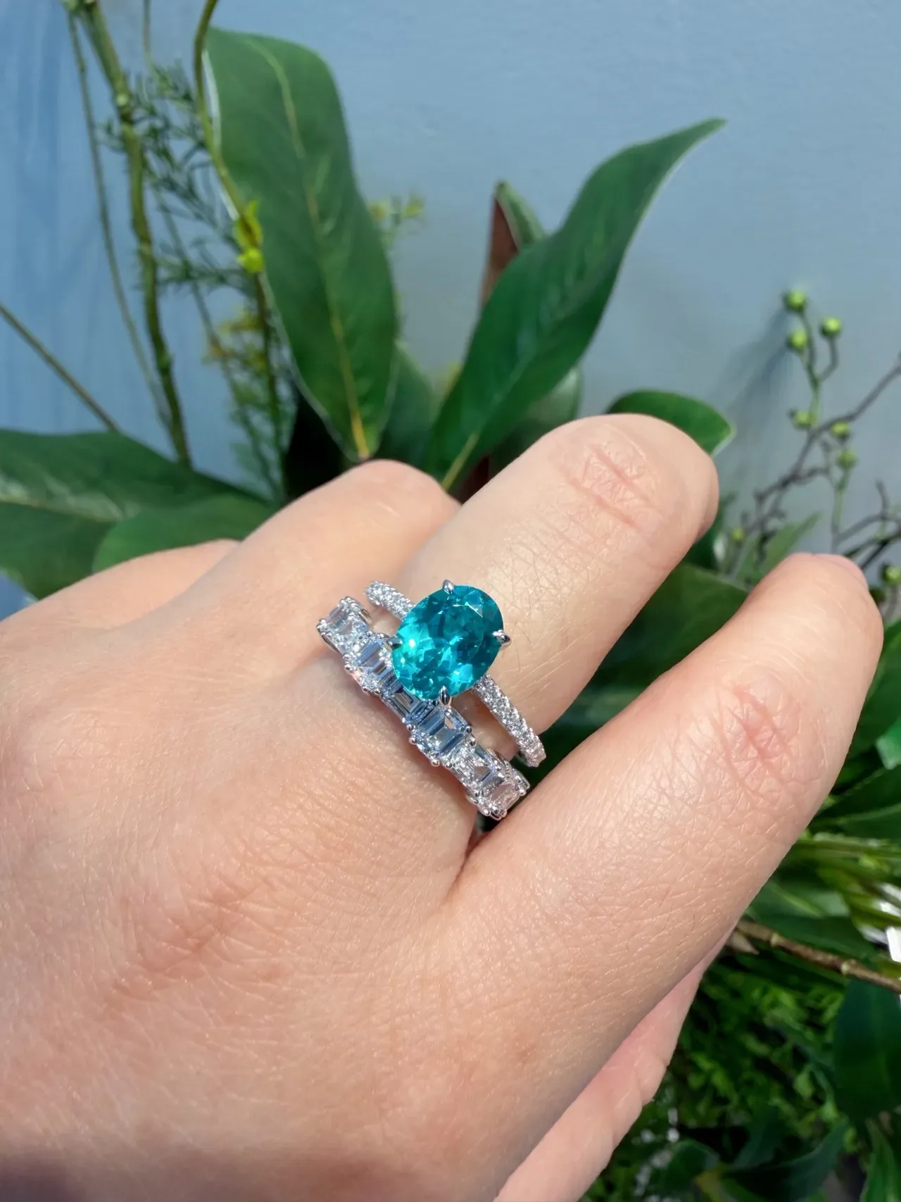 Tiffany & Co. Silver Emerald-Cut Stones Shared-Prong Setting Ring 9