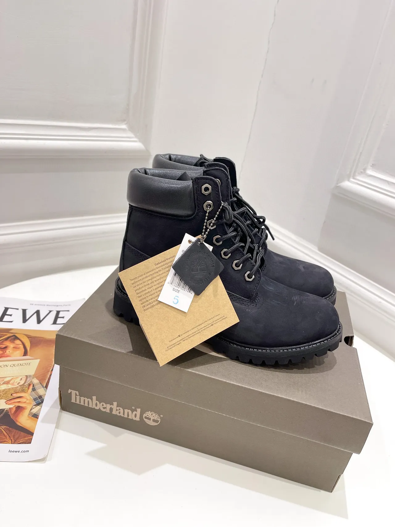 Timberland Premium 6-Inch Black Nubuck Work Boots 7