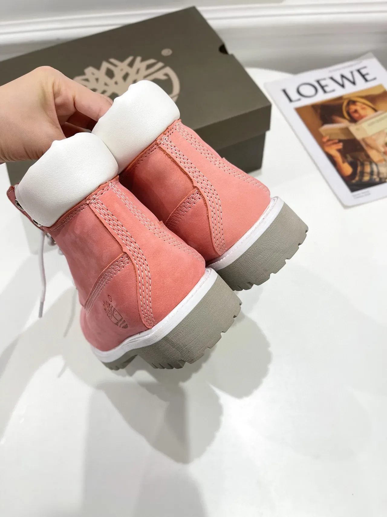 Timberland Premium 6-Inch Coral Pink Suede Work Boots 3