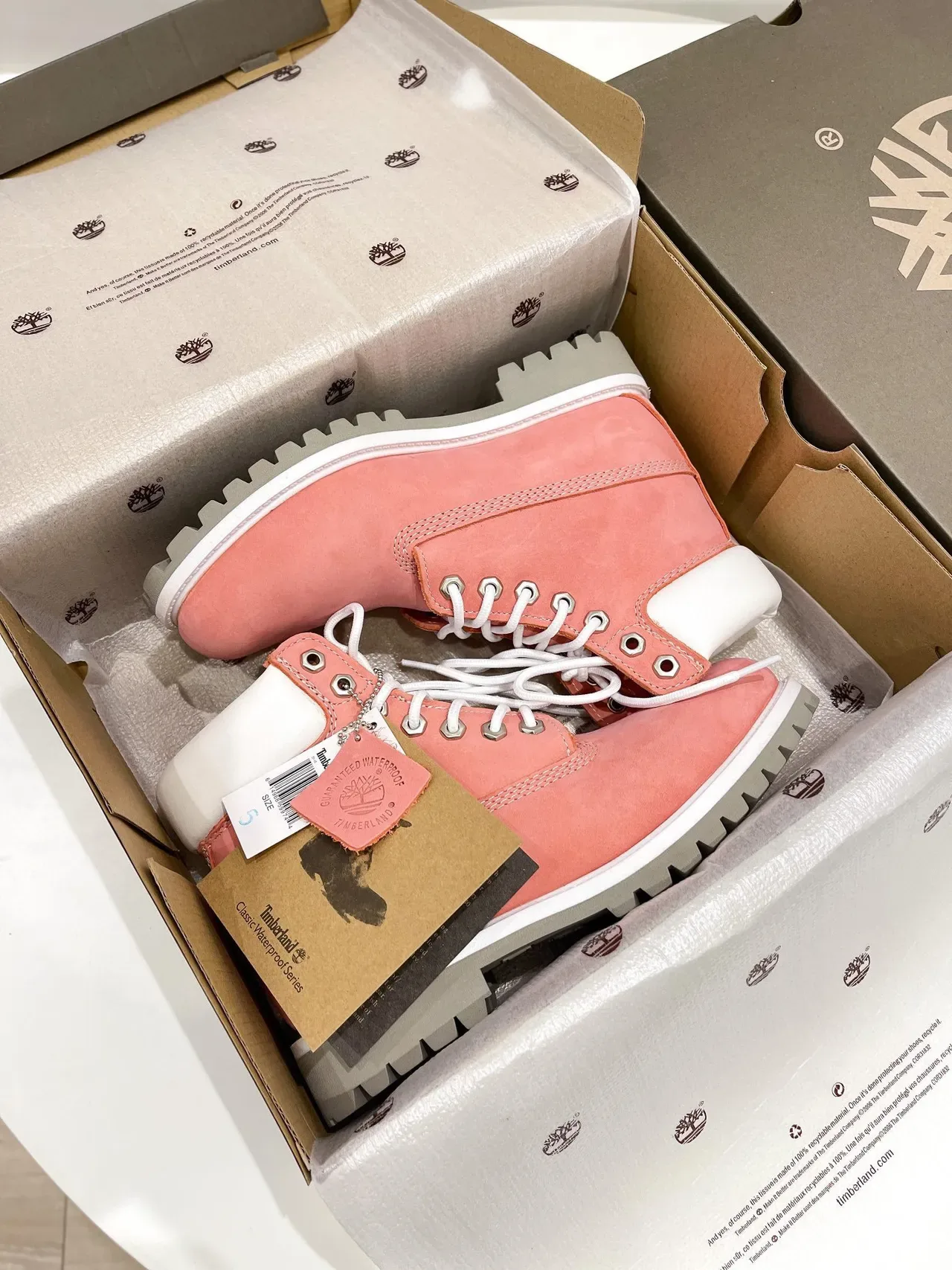 Timberland Premium 6-Inch Coral Pink Suede Work Boots 5
