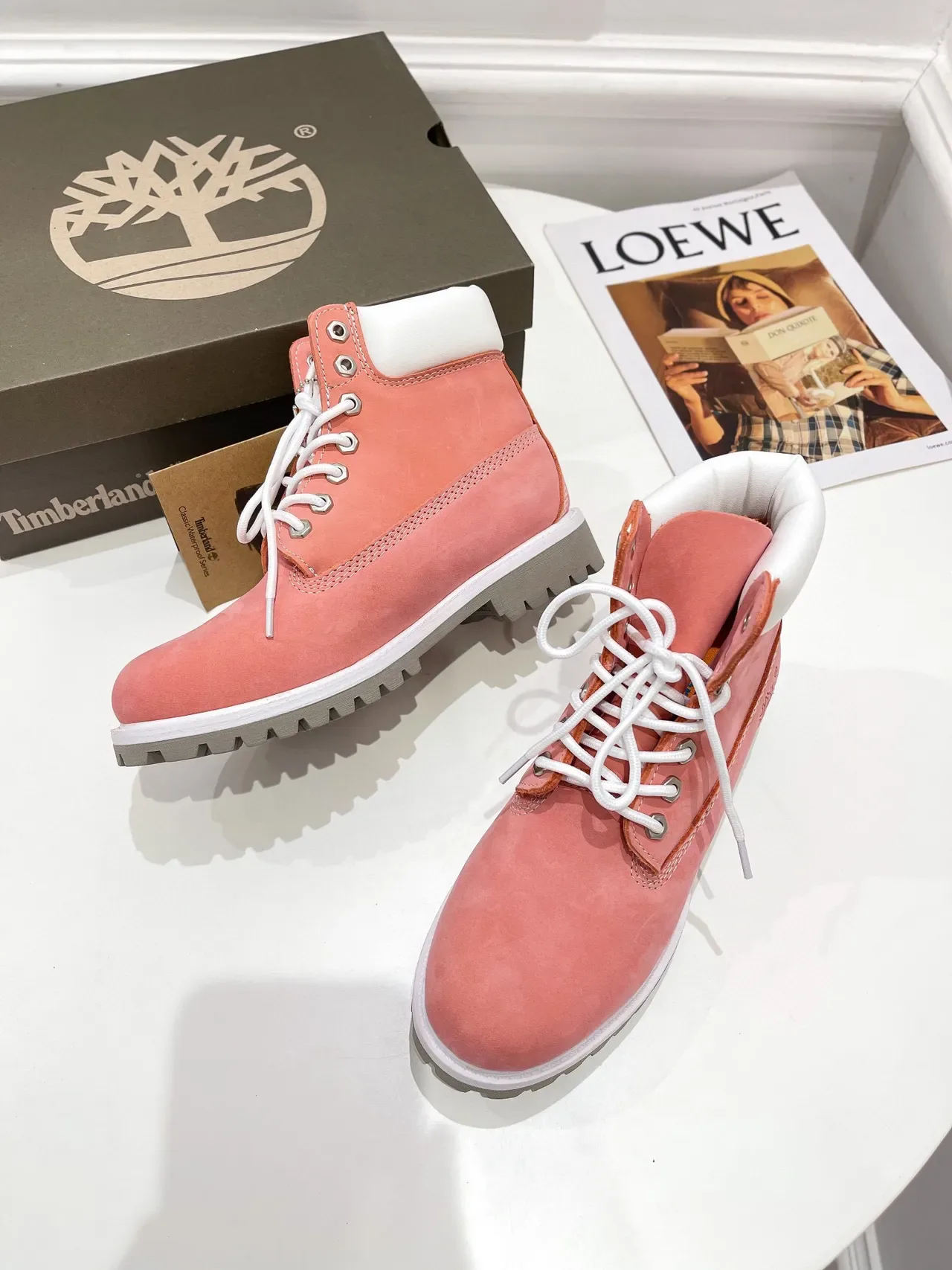 Timberland Premium 6-Inch Coral Pink Suede Work Boots 7