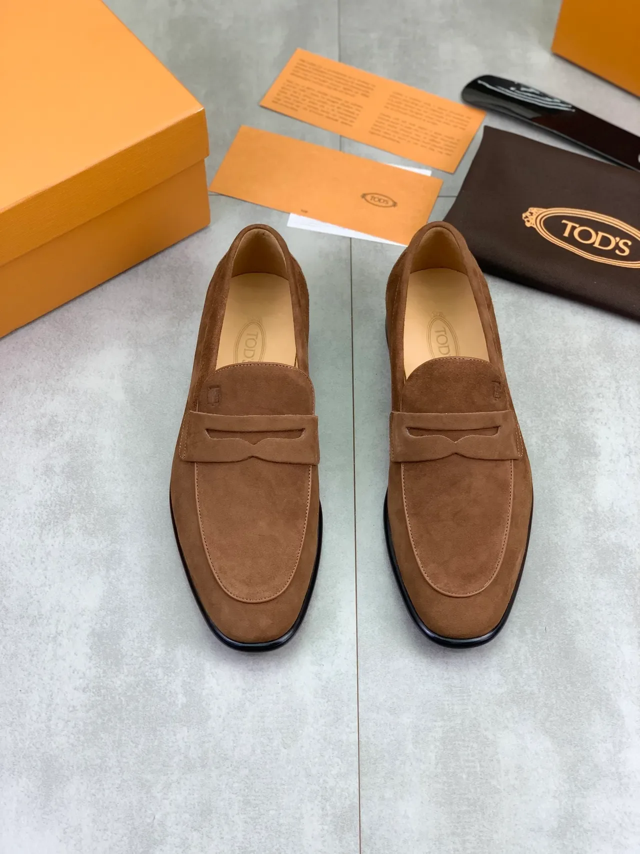 Tod's Brown Black Suede Upper Penny Strap Loafer 5