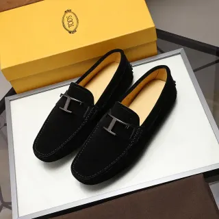 Tod's H-Bar Buckle Loafer Black Beige Suede Upper Metal Loafer