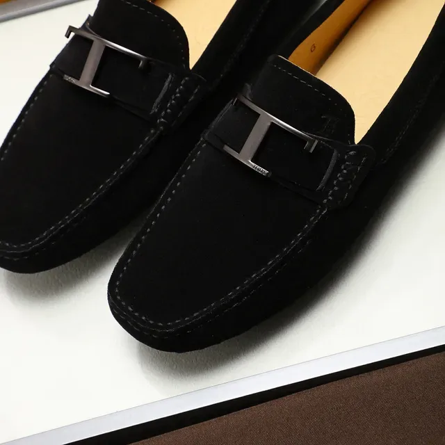 Tod's H-Bar Buckle Loafer Black Beige Suede Upper Metal Loafer 5