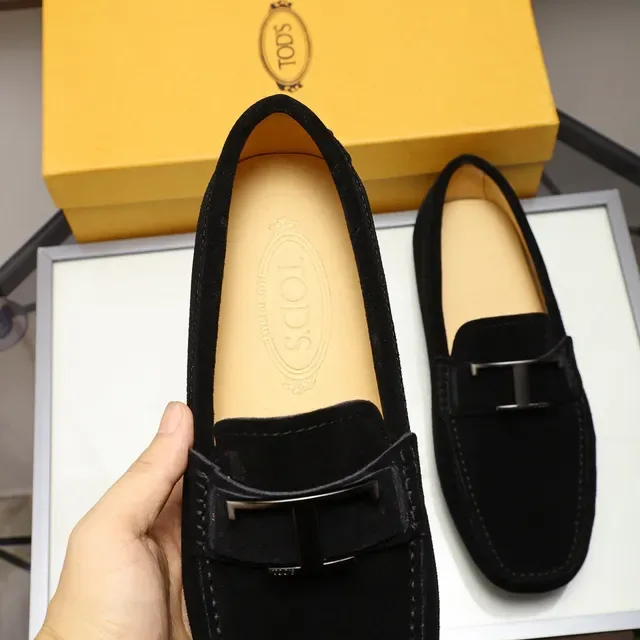 Tod's H-Bar Buckle Loafer Black Beige Suede Upper Metal Loafer 6