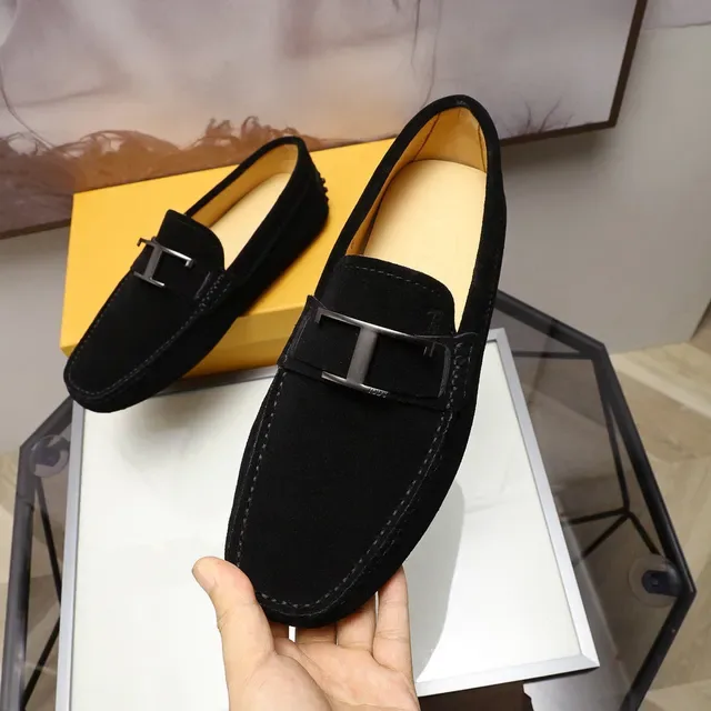 Tod's H-Bar Buckle Loafer Black Beige Suede Upper Metal Loafer 7