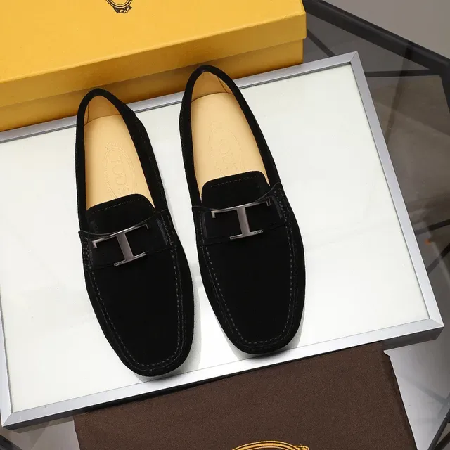 Tod's H-Bar Buckle Loafer Black Beige Suede Upper Metal Loafer 8