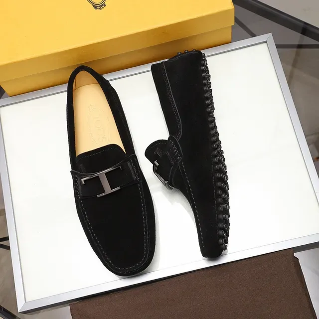 Tod's H-Bar Buckle Loafer Black Beige Suede Upper Metal Loafer 9