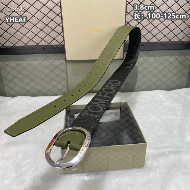 Tom Ford Logo Tape Belt Black Woven Strap Pebbled Leather Keeper Canvas Belt 3