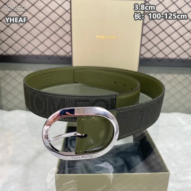 Tom Ford Logo Tape Belt Black Woven Strap Pebbled Leather Keeper Canvas Belt 4