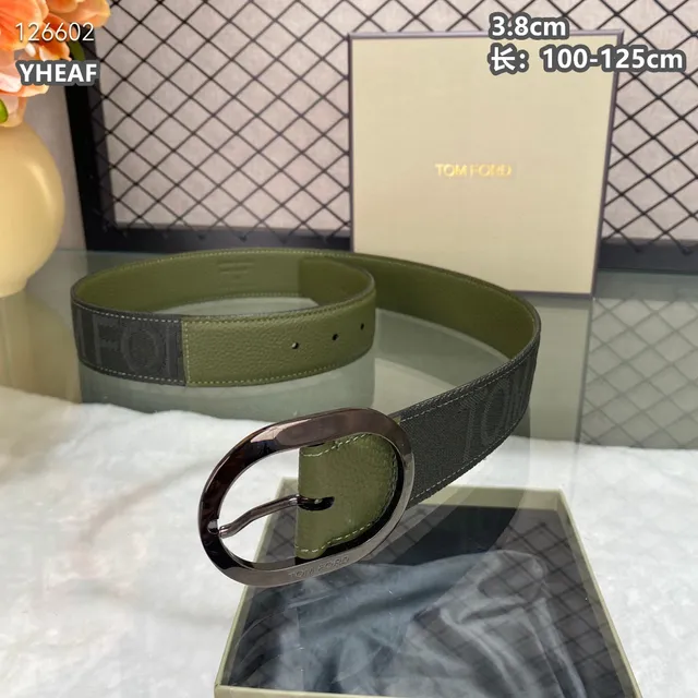 Tom Ford Logo Tape Belt Black Woven Strap Pebbled Leather Keeper Canvas Belt 6