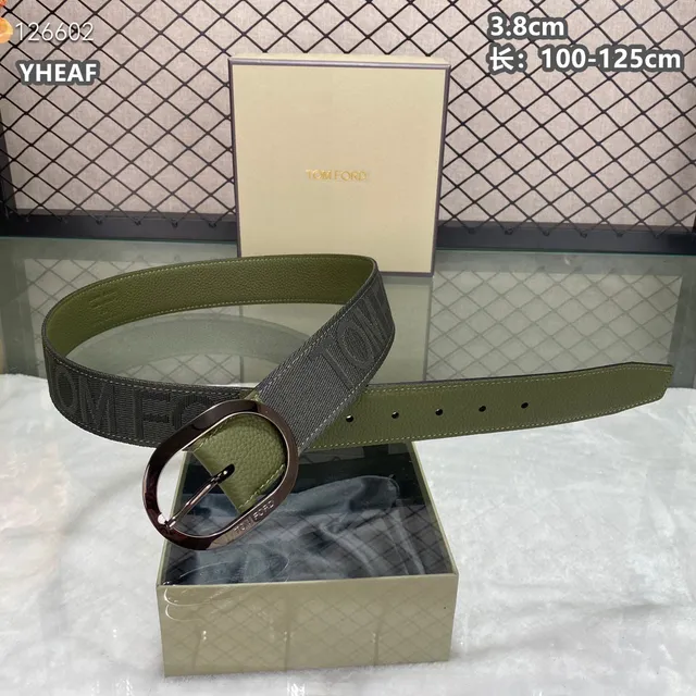 Tom Ford Logo Tape Belt Black Woven Strap Pebbled Leather Keeper Canvas Belt 8