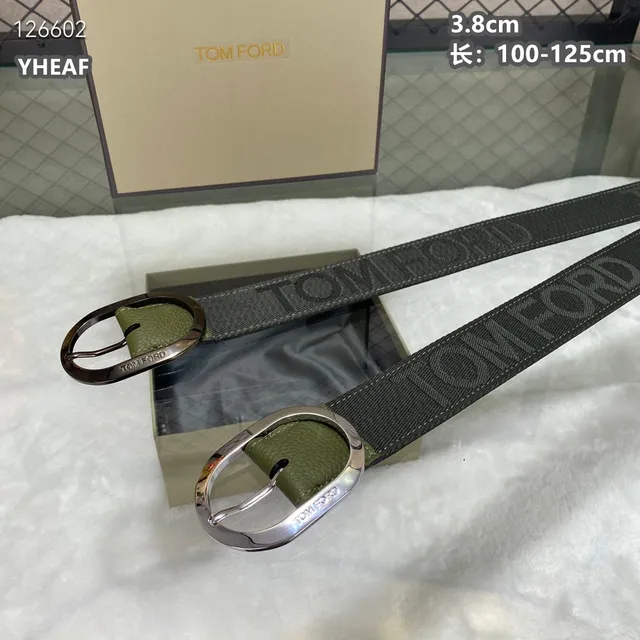 Tom Ford Logo Tape Belt Black Woven Strap Pebbled Leather Keeper Canvas Belt 9