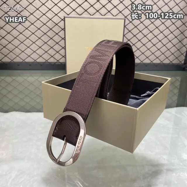Tom Ford Logo Tape Belt Black Woven Strap Pebbled Leather Keeper Canvas Belt 10