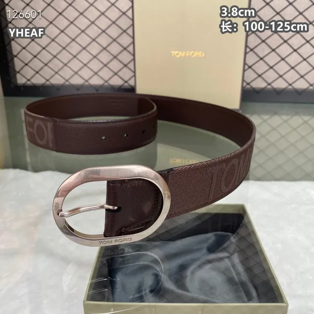 Tom Ford Logo Tape Belt Black Woven Strap Pebbled Leather Keeper Canvas Belt 11