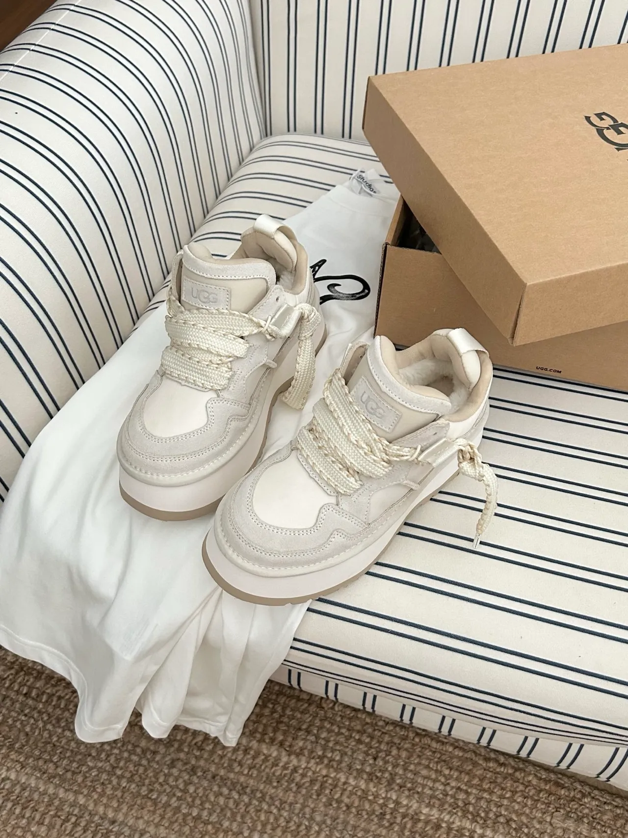 UGG Beige Platform Sole Braided Laces Lifestyle Sneakers 2