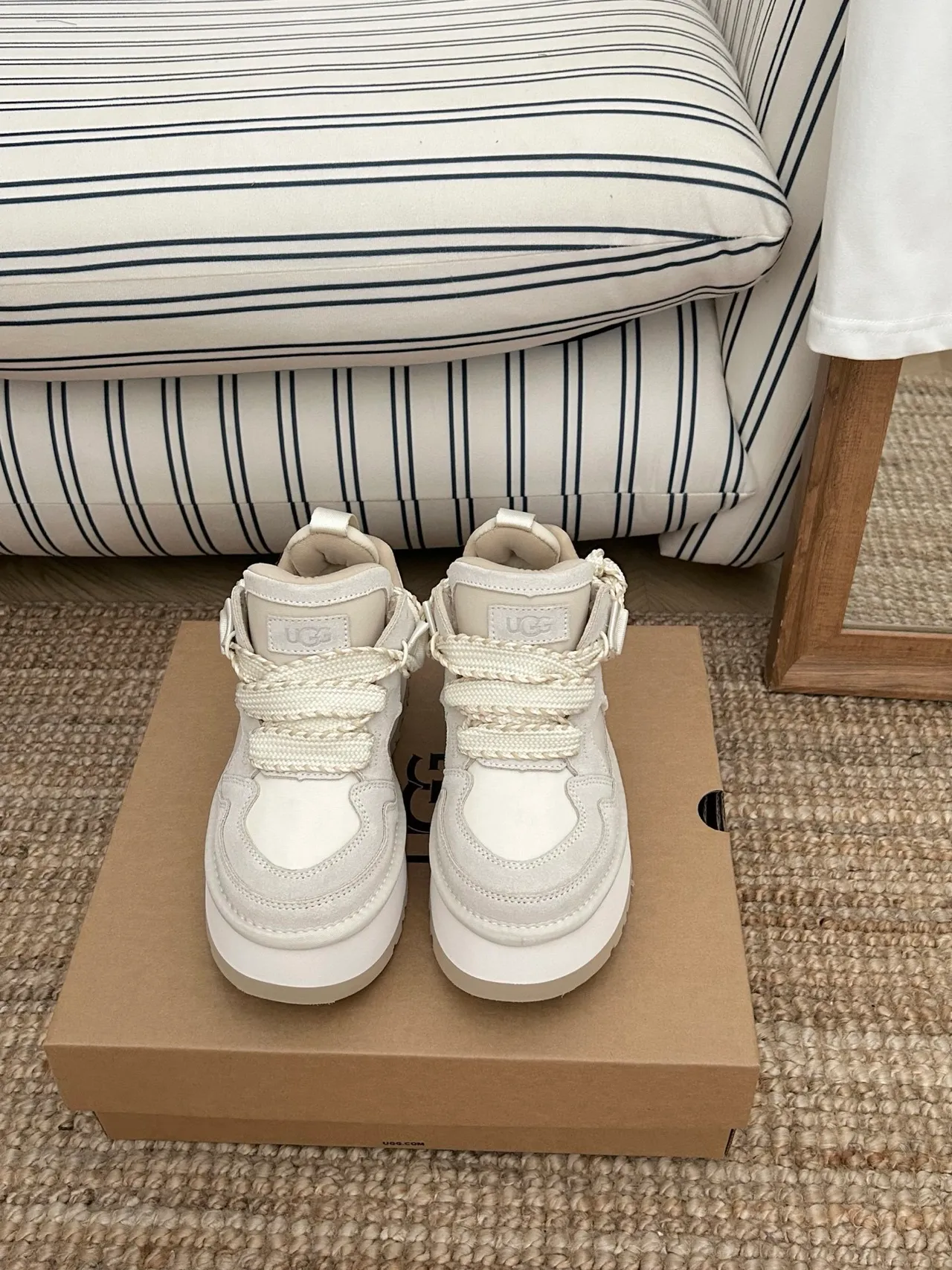 UGG Beige Platform Sole Braided Laces Lifestyle Sneakers 3
