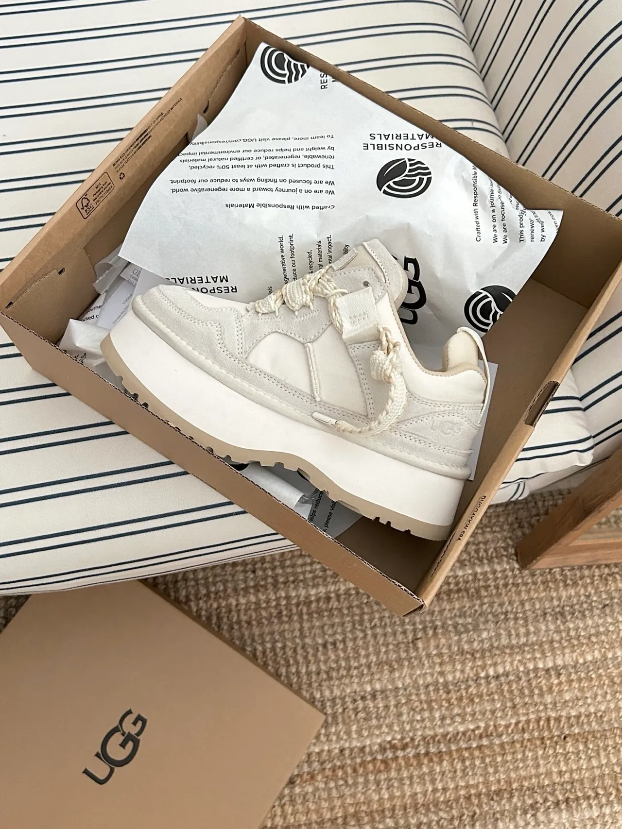 UGG Beige Platform Sole Braided Laces Lifestyle Sneakers 4