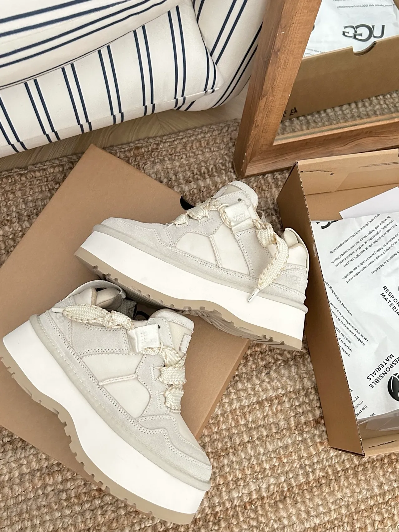UGG Beige Platform Sole Braided Laces Lifestyle Sneakers 6