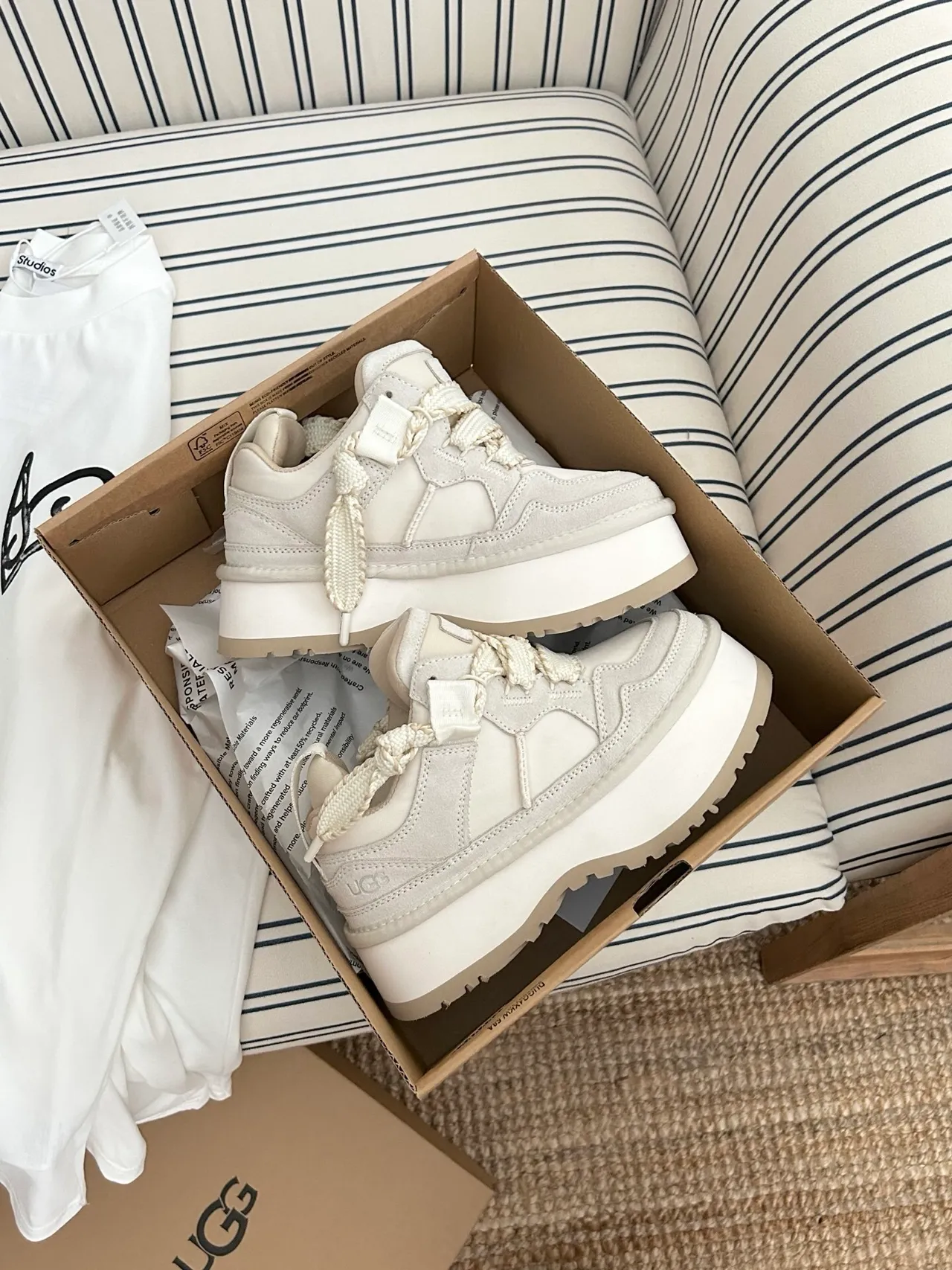 UGG Beige Platform Sole Braided Laces Lifestyle Sneakers 7