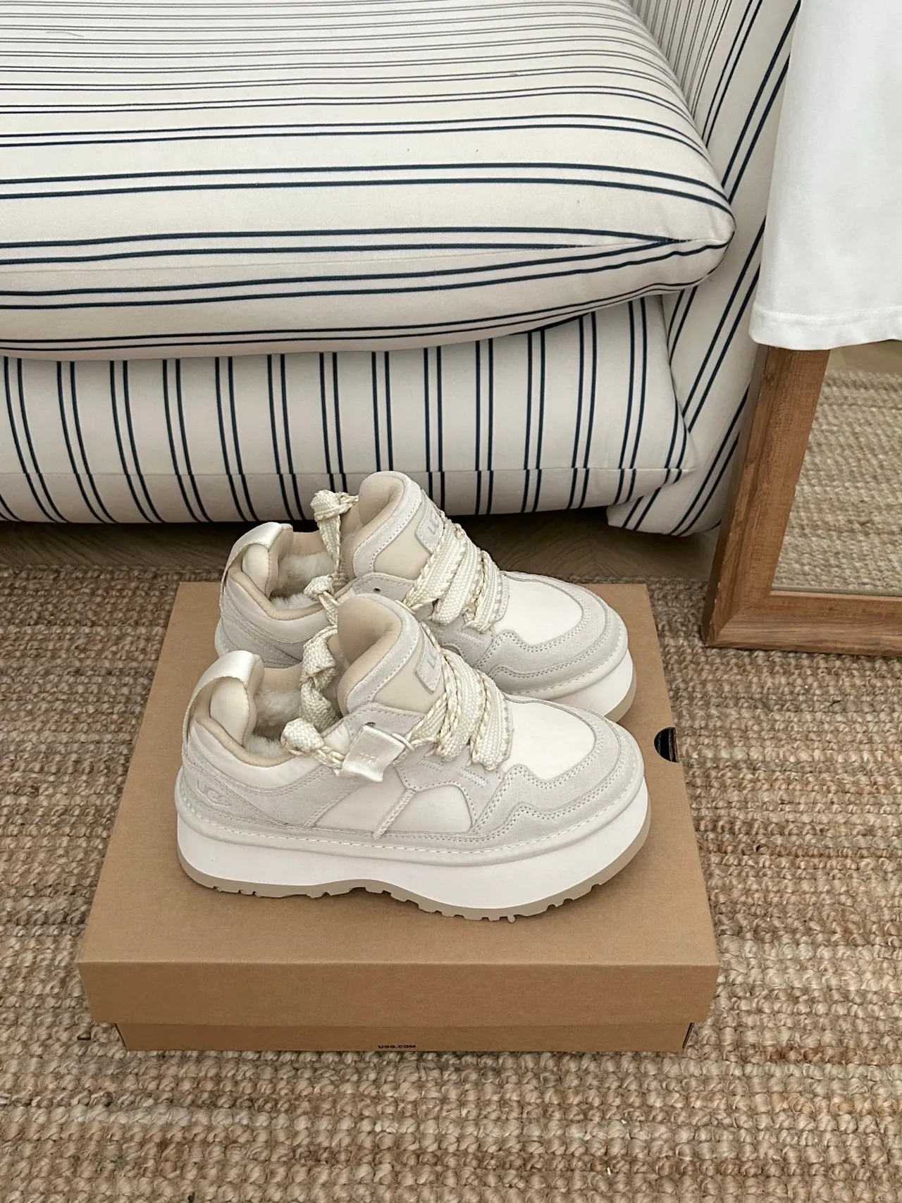 UGG Beige Platform Sole Braided Laces Lifestyle Sneakers 8