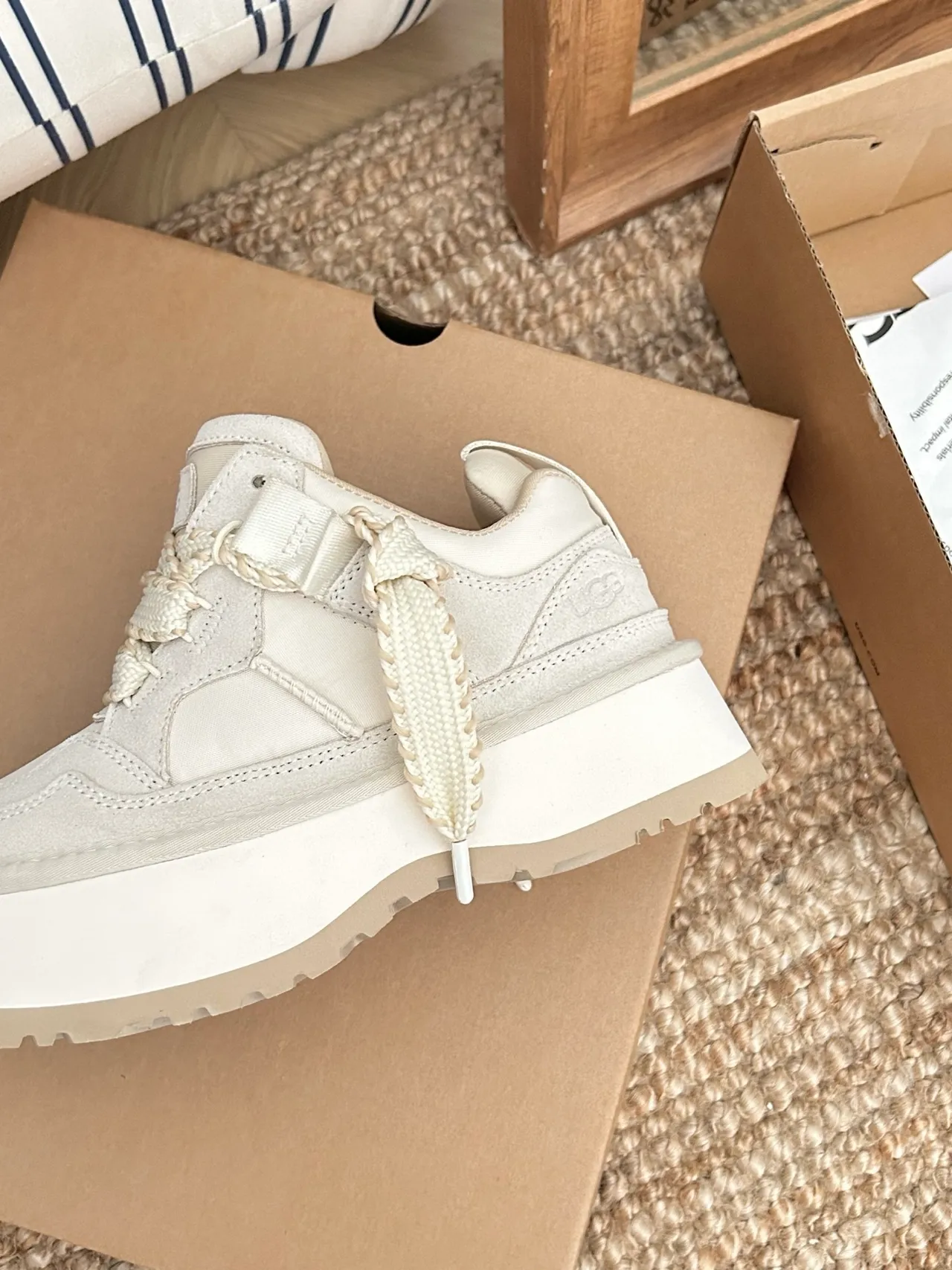 UGG Beige Platform Sole Braided Laces Lifestyle Sneakers 9