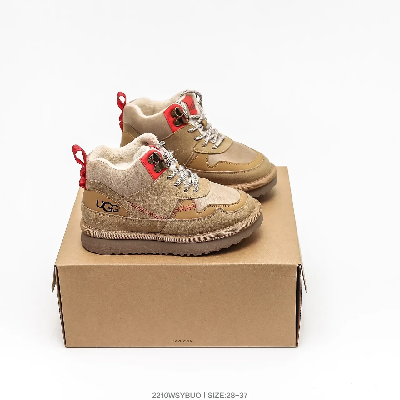 UGG Tênis Lifestyle Bege Vermelho de Cano Alto com Cadarço 6