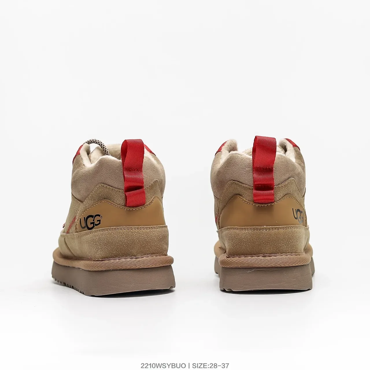 UGG Tênis Lifestyle Bege Vermelho de Cano Alto com Cadarço 19
