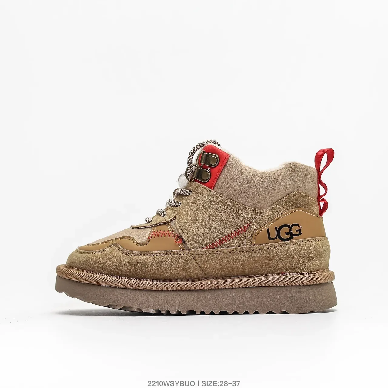 UGG Tênis Lifestyle Bege Vermelho de Cano Alto com Cadarço 20