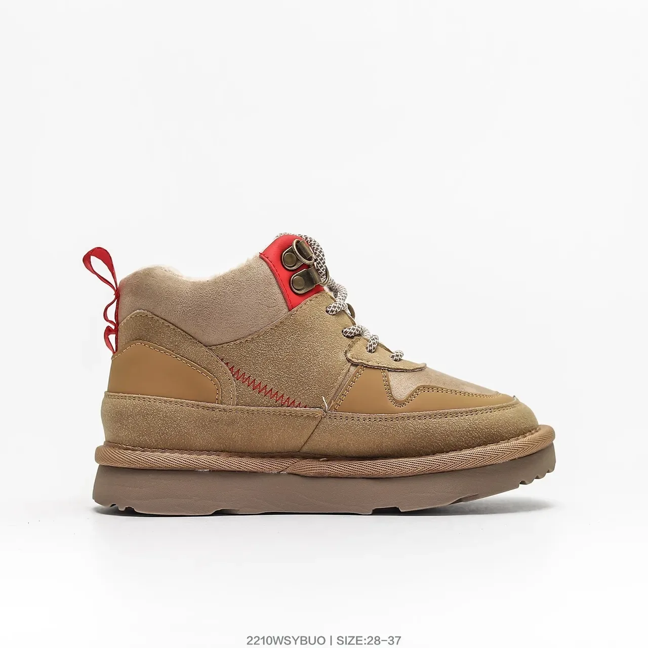 UGG Tênis Lifestyle Bege Vermelho de Cano Alto com Cadarço 21