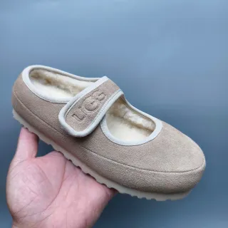 UGG Beige Suede Upper Shearling-Lined Mary Jane Shoes