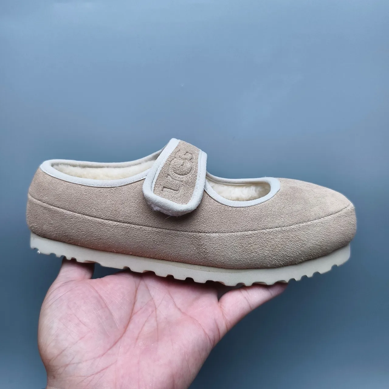 UGG Beige Suede Upper Shearling-Lined Mary Jane Shoes 2
