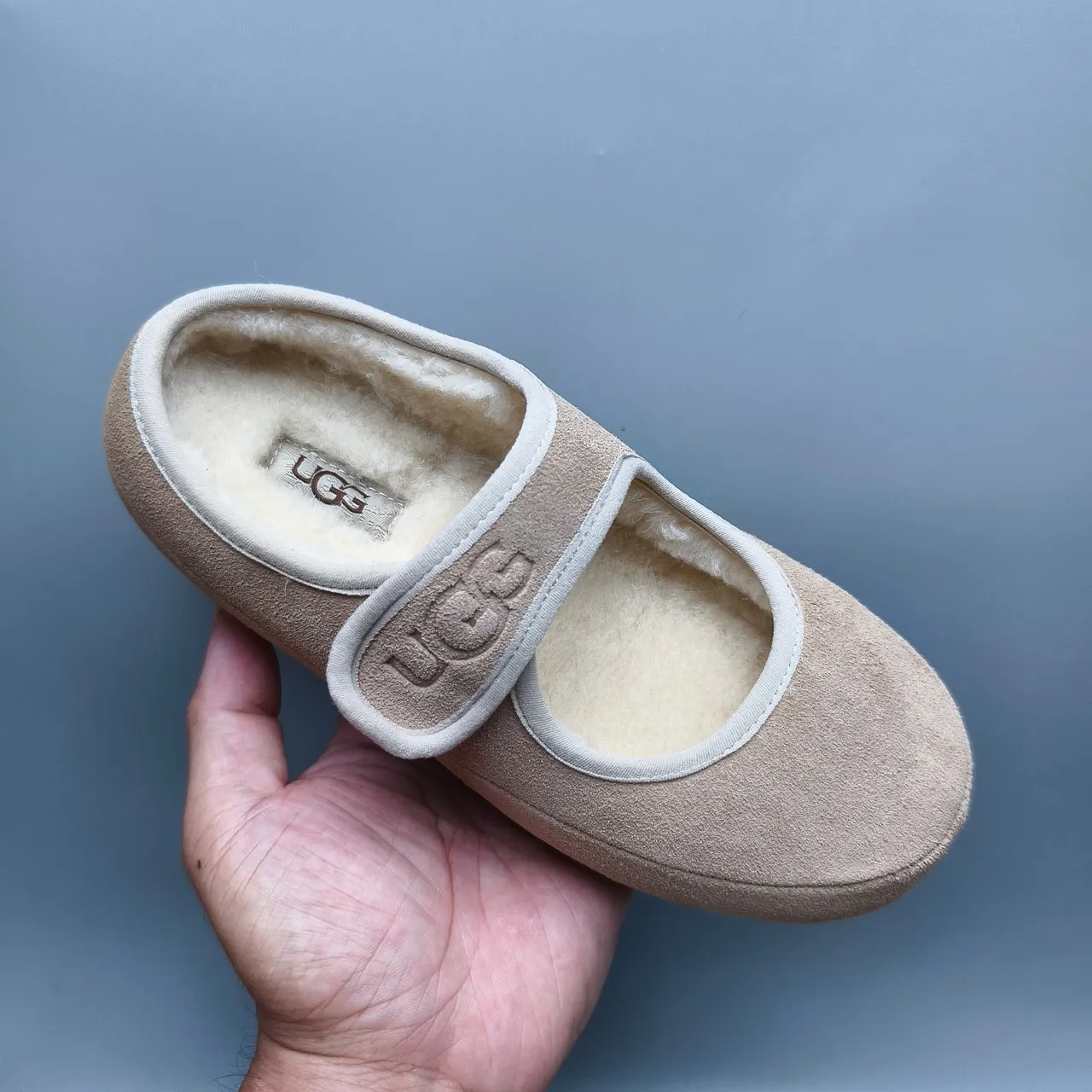 UGG Beige Suede Upper Shearling-Lined Mary Jane Shoes 3