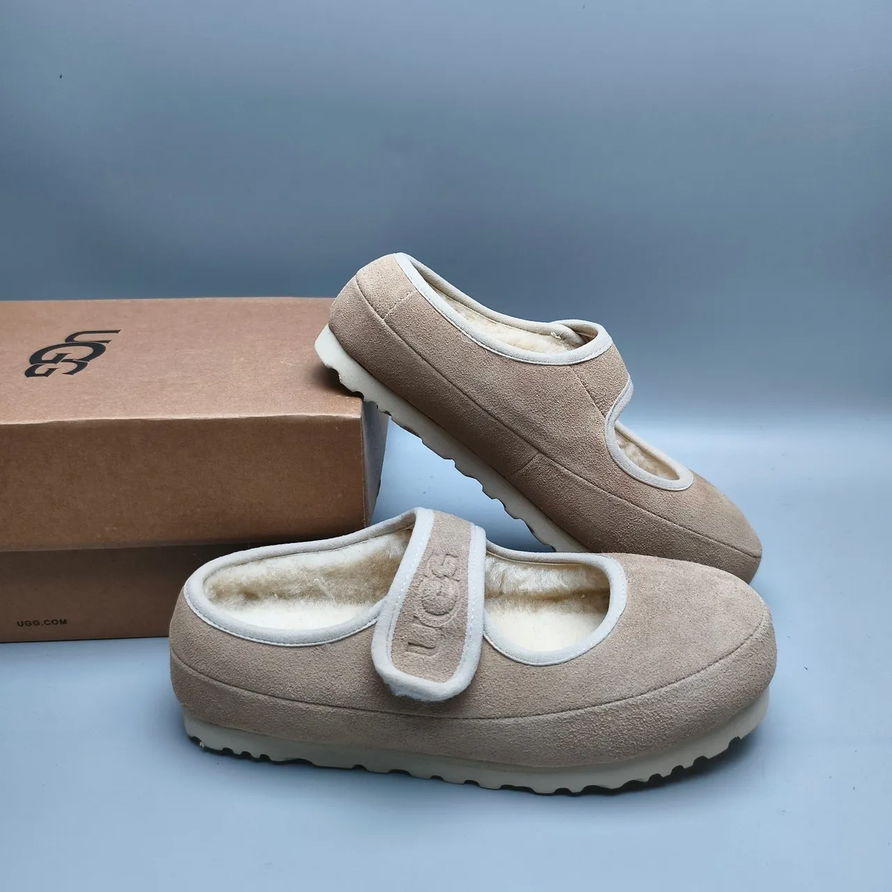 UGG Beige Suede Upper Shearling-Lined Mary Jane Shoes 6