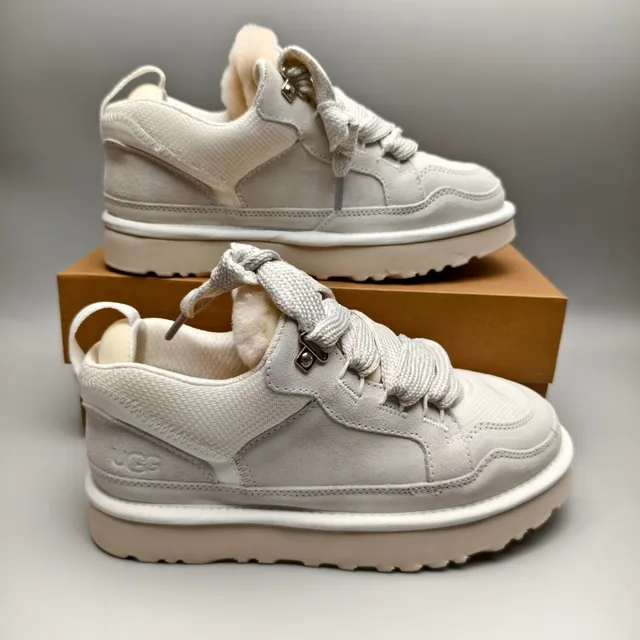 UGG Beige White Platform Sole Shearling-Lined Collar Lifestyle Sneakers 5