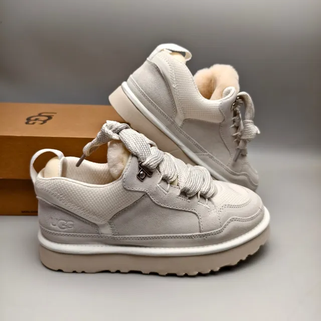 UGG Beige White Platform Sole Shearling-Lined Collar Lifestyle Sneakers 6
