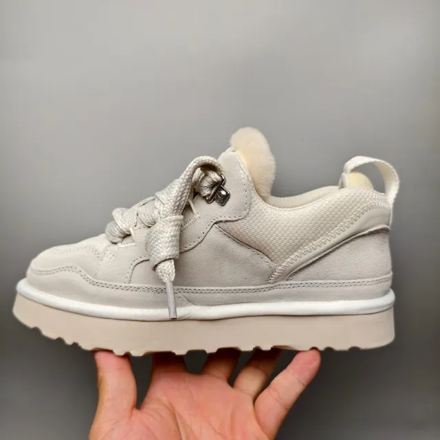 UGG Beige White Platform Sole Shearling-Lined Collar Lifestyle Sneakers 7