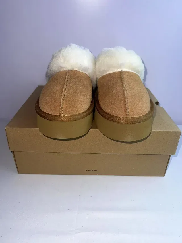 UGG Beige White Platform Sole Shearling-Lined Slippers 5