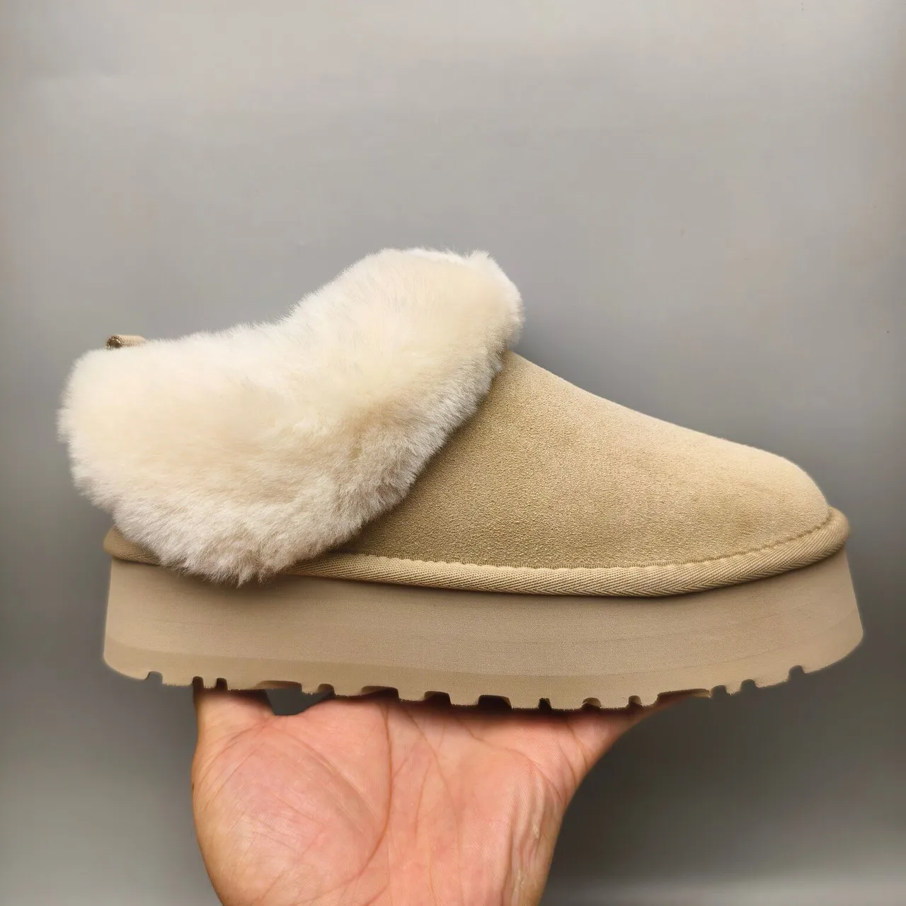 UGG Beige White Shearling-Cuffed Suede Upper Snow Boots 2