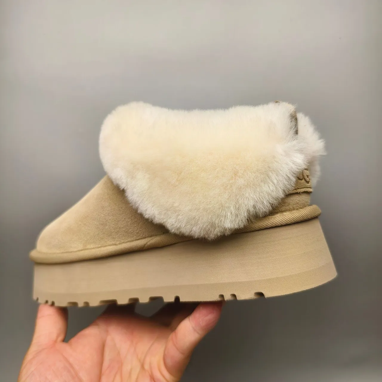 UGG Beige White Shearling-Cuffed Suede Upper Snow Boots 4