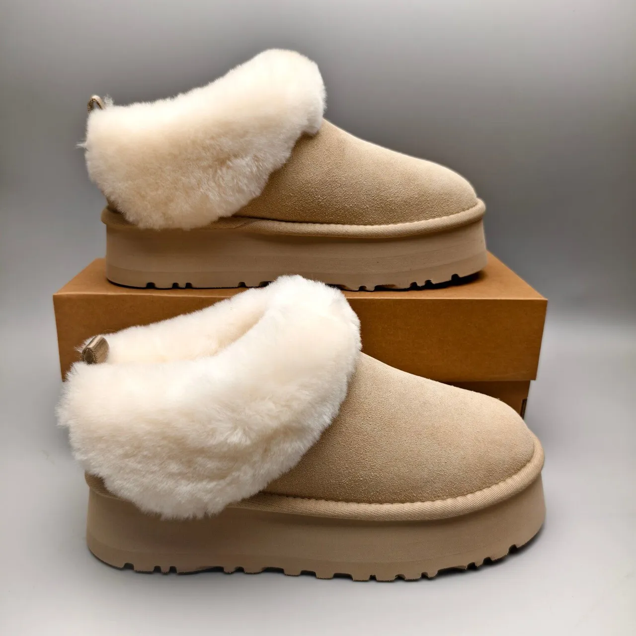 UGG Beige White Shearling-Cuffed Suede Upper Snow Boots 5