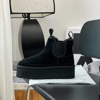 UGG Black Platform Sole Shearling-Lined Chelsea Boots