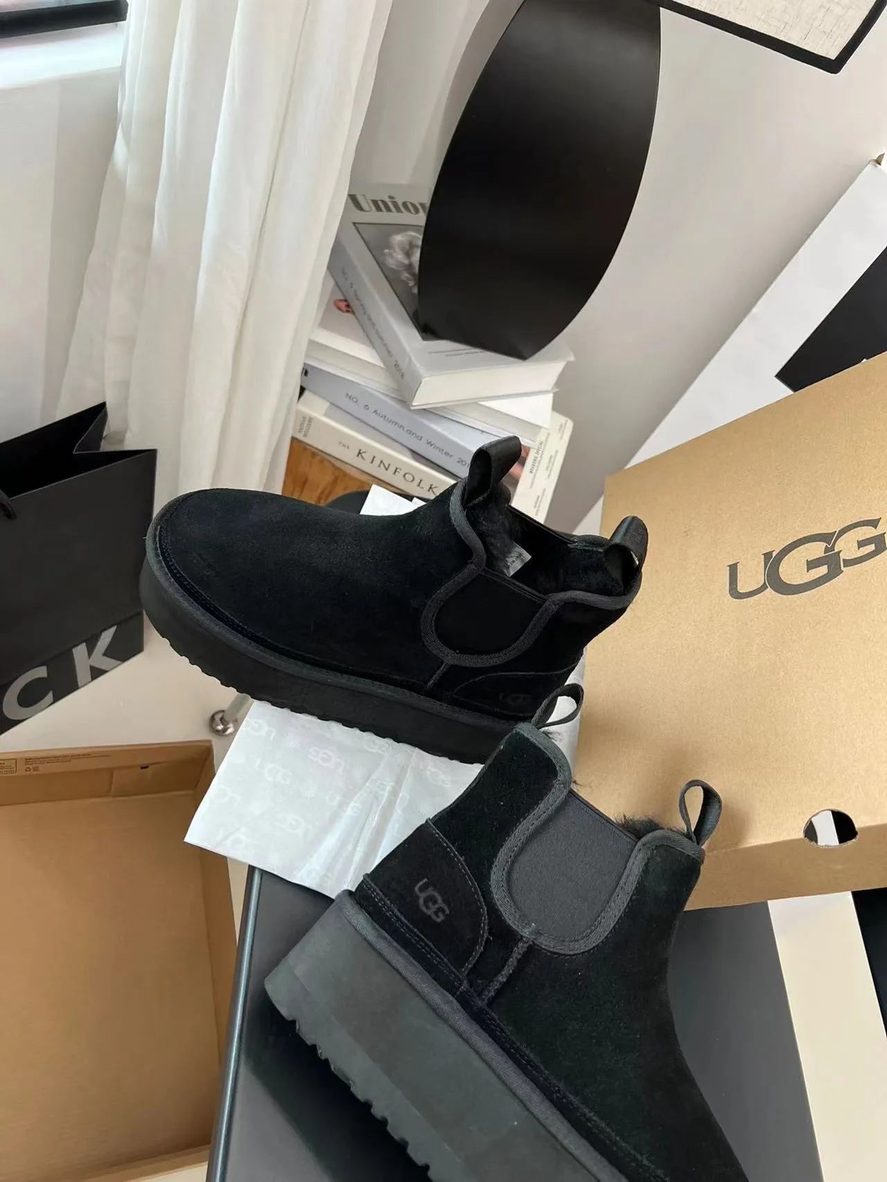 UGG Black Platform Sole Shearling-Lined Chelsea Boots 2