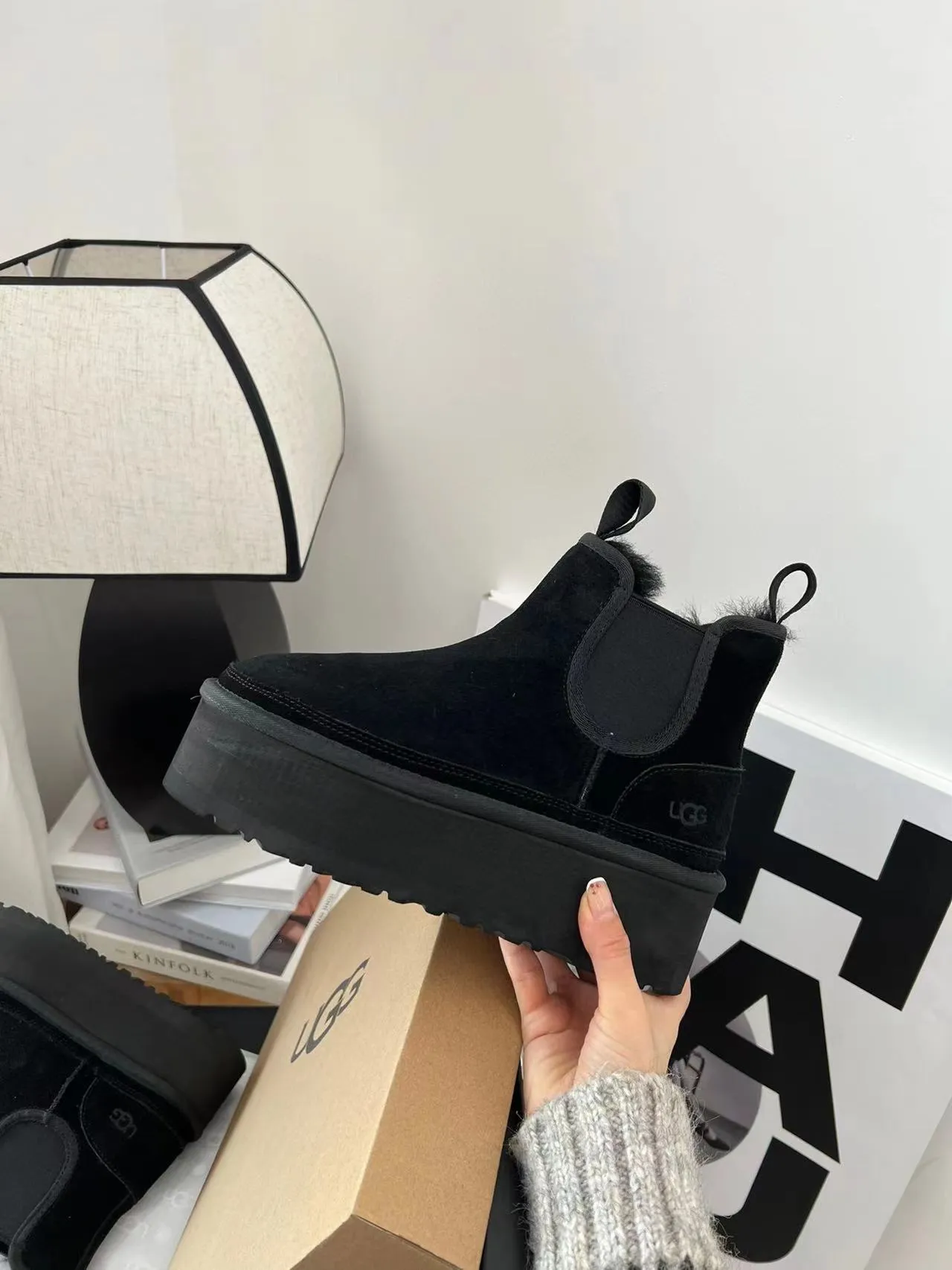 UGG Black Platform Sole Shearling-Lined Chelsea Boots 4