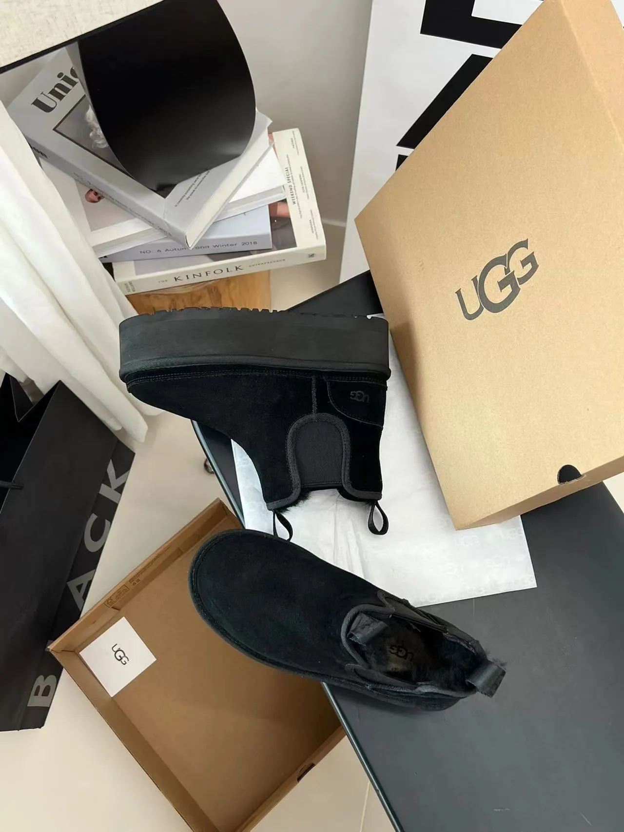 UGG Black Platform Sole Shearling-Lined Chelsea Boots 5