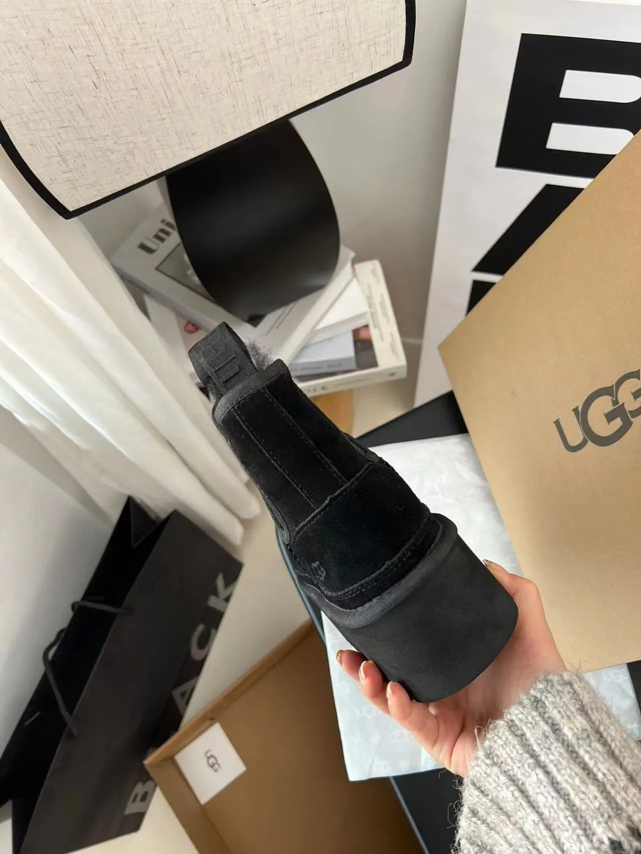 UGG Black Platform Sole Shearling-Lined Chelsea Boots 6