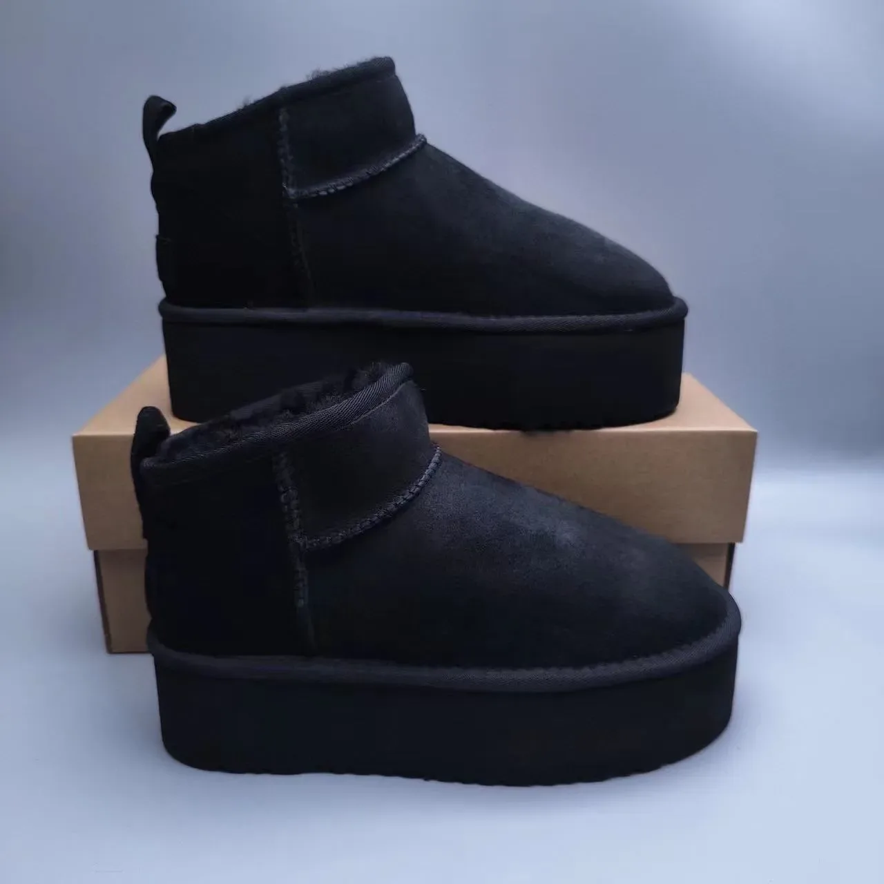 UGG Black Platform Sole Shearling-Lined Cuff Snow Boots 2