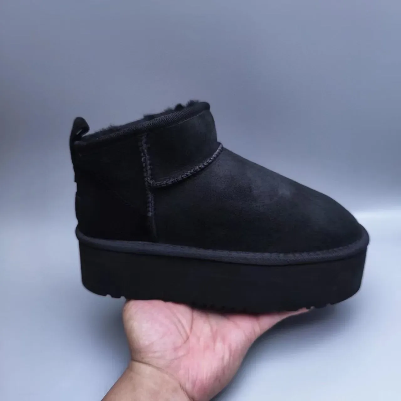 UGG Black Platform Sole Shearling-Lined Cuff Snow Boots 3