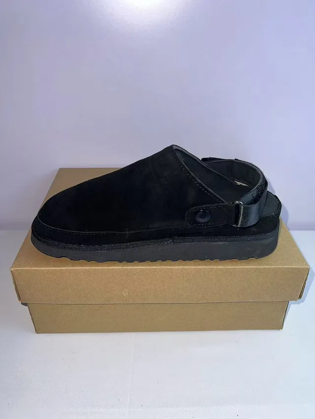 UGG Black Suede Upper Elastic Heel Strap Slippers 2