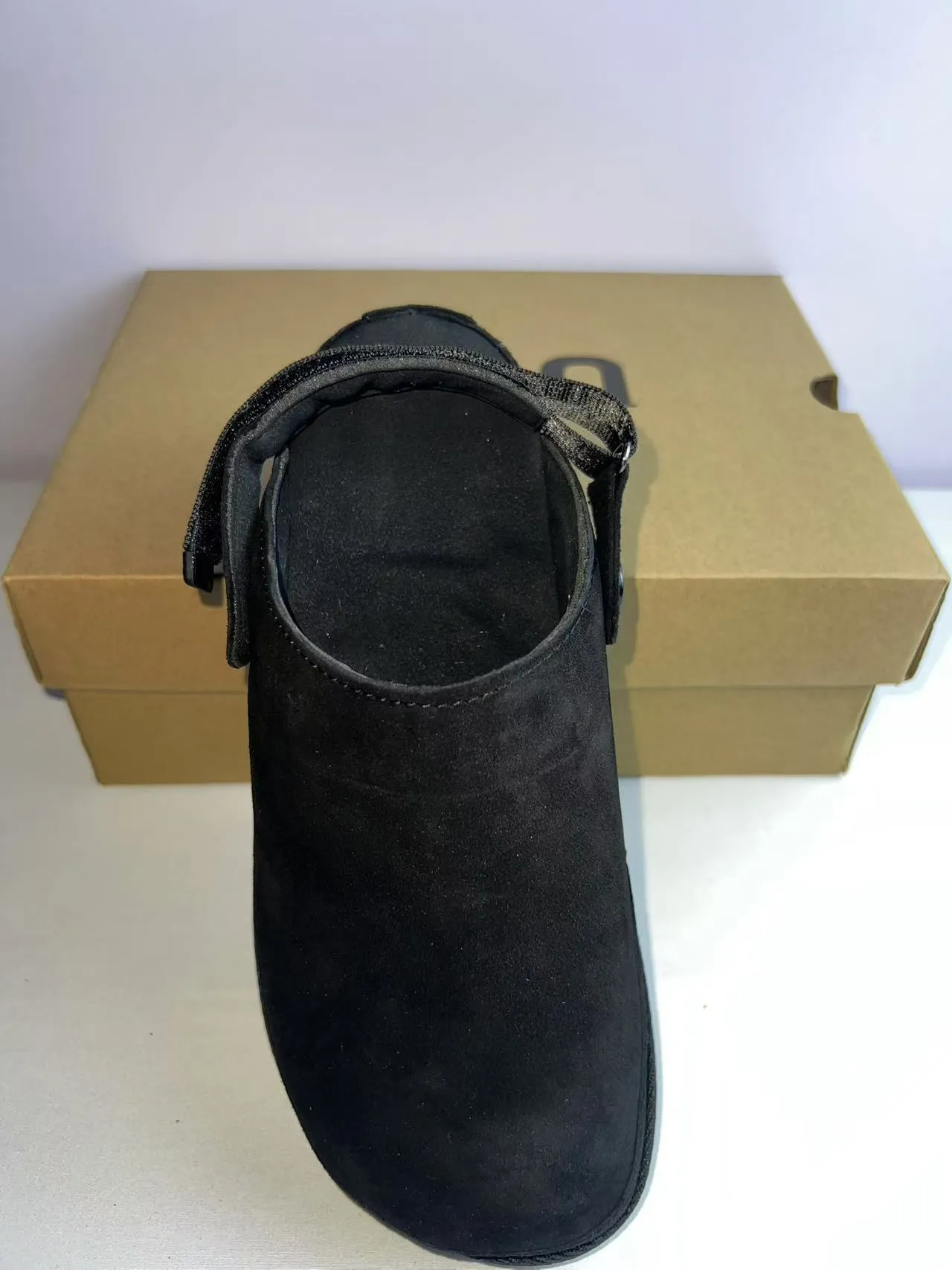 UGG Black Suede Upper Elastic Heel Strap Slippers 4